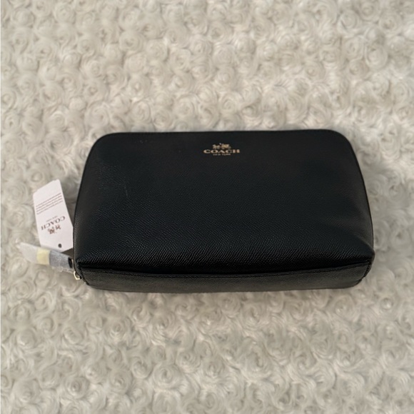 NEW Large Black Leather Cosmetic Bag Gold Zipper - Picture 7 of 11